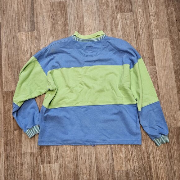 Vtg Lizwear Liz Claibirne Colorblock Sweatshirt Womens M Green Blue Collared - Picture 6 of 9